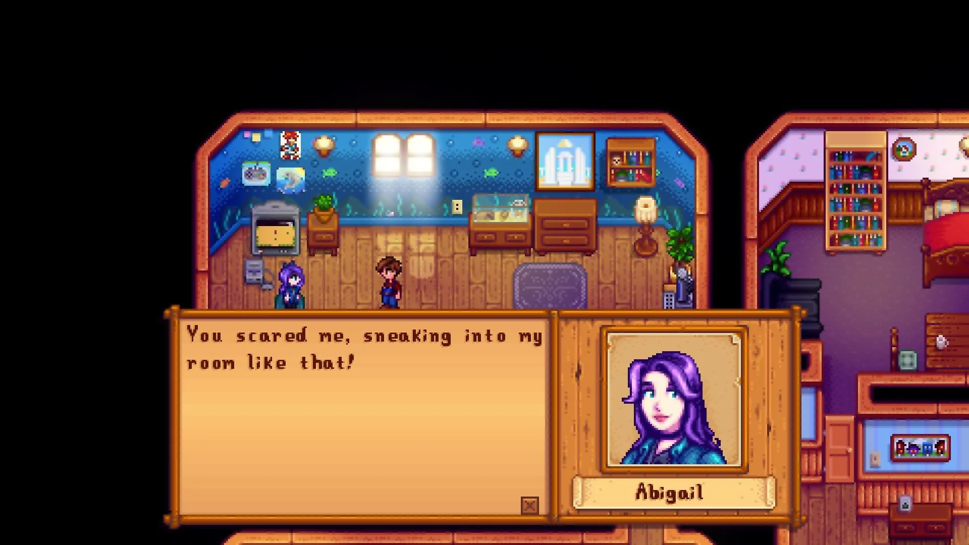 Abigail tương tác với người chơi trong Stardew Valley, minh họa cơ chế hẹn hò và kết hôn.