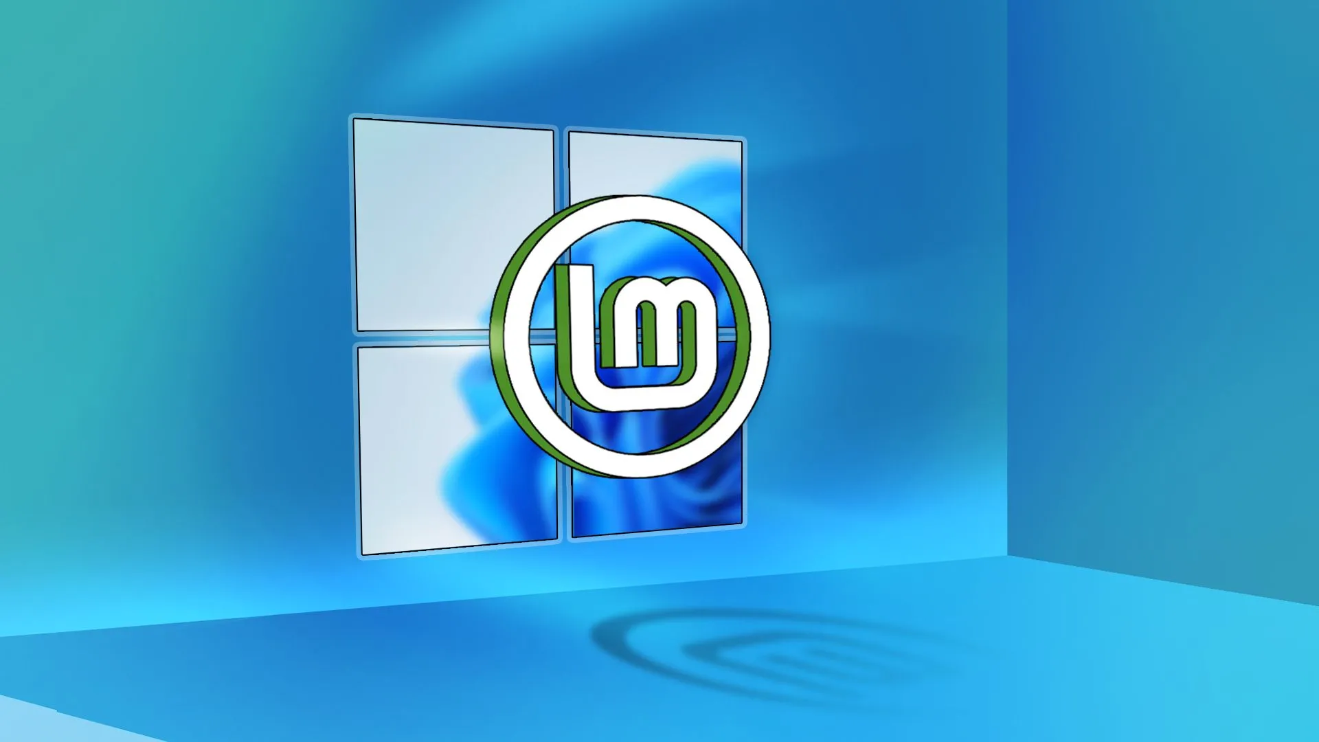 Biểu tượng Linux Mint nổi bật trên nền Windows 11, thể hiện khả năng thay thế hệ điều hành