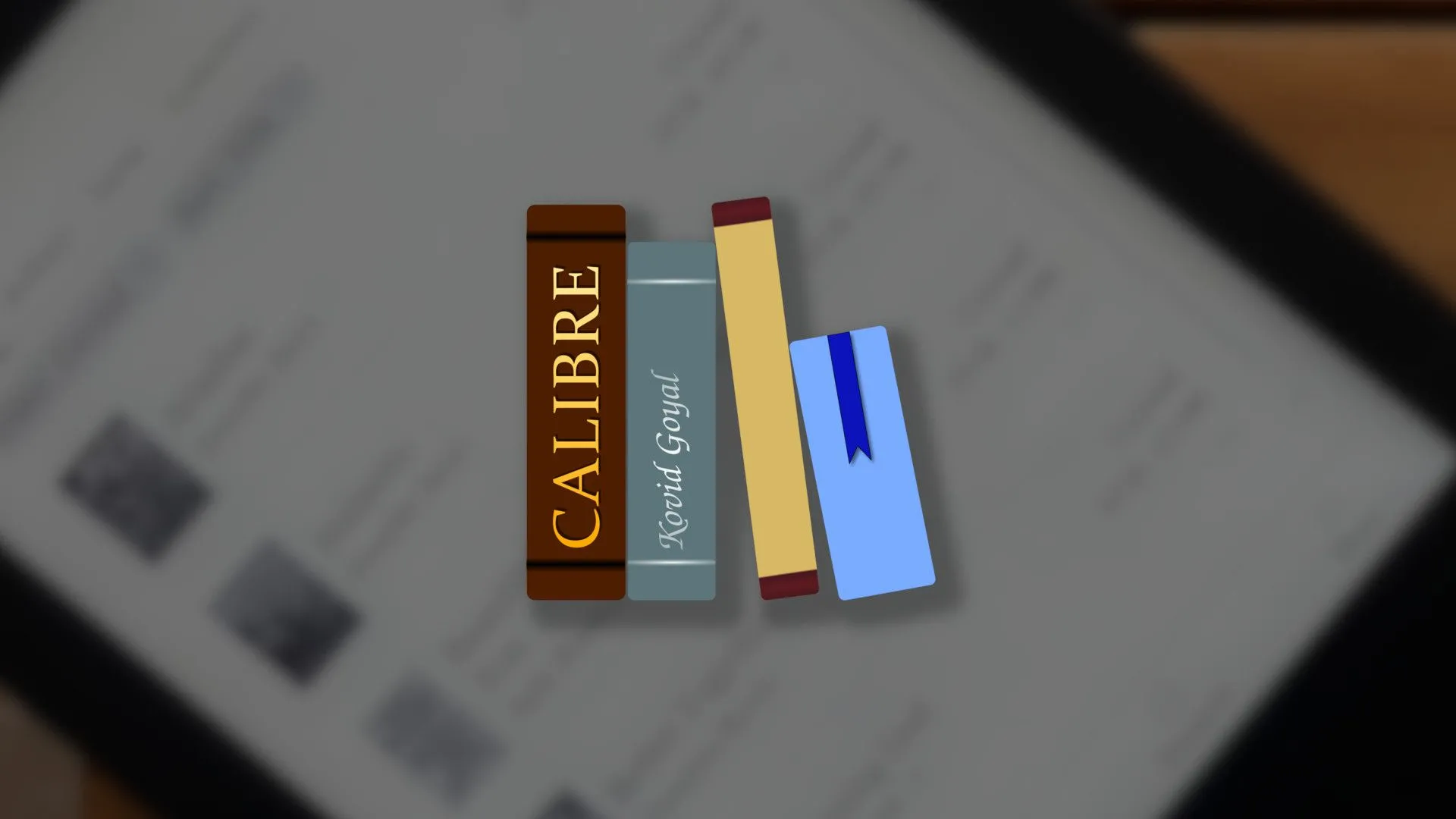 Biểu tượng ứng dụng Calibre trên màn hình Amazon Kindle mờ