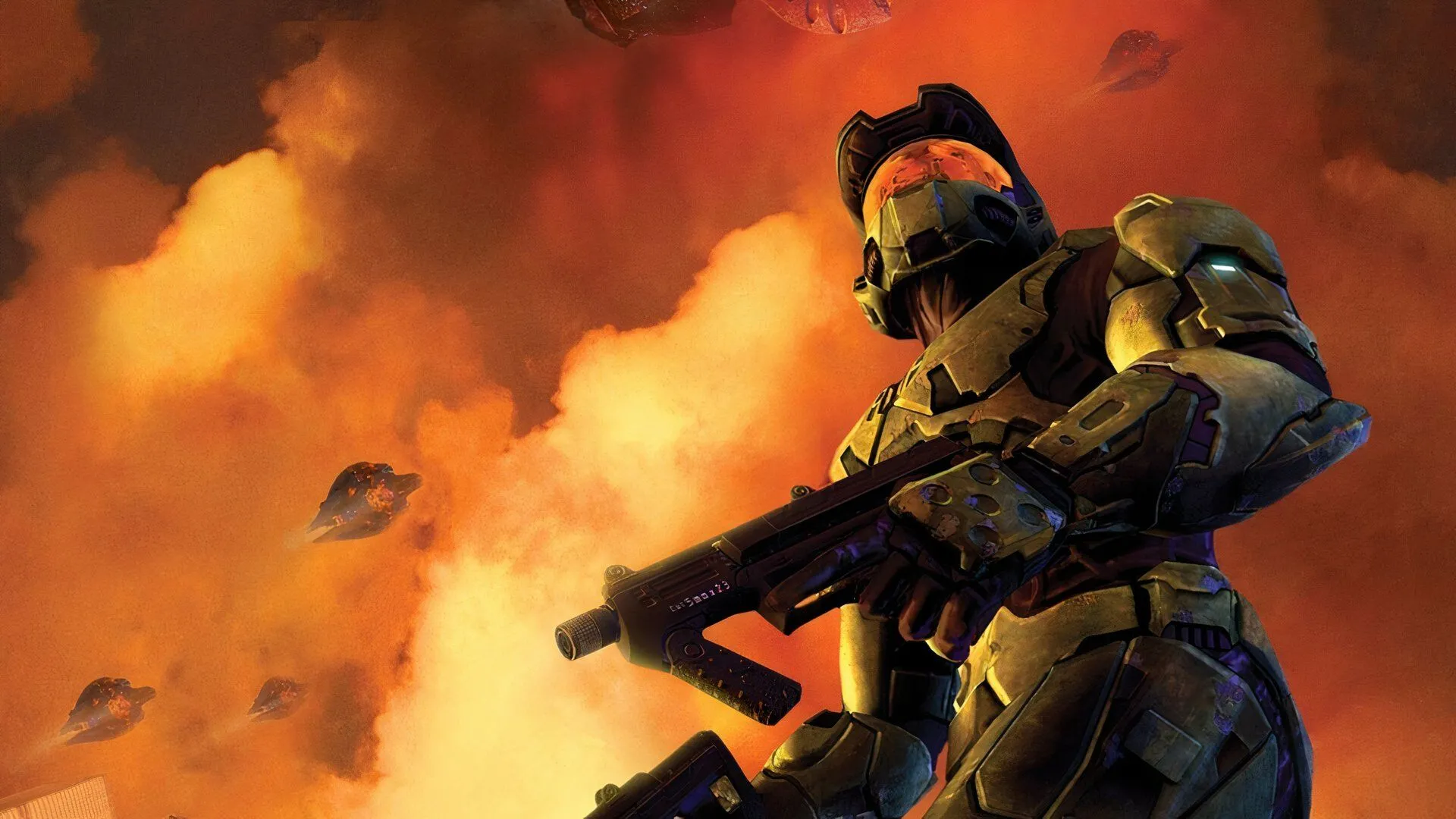 Bức tranh nghệ thuật key art của Master Chief trong Halo 2, biểu tượng của game online.