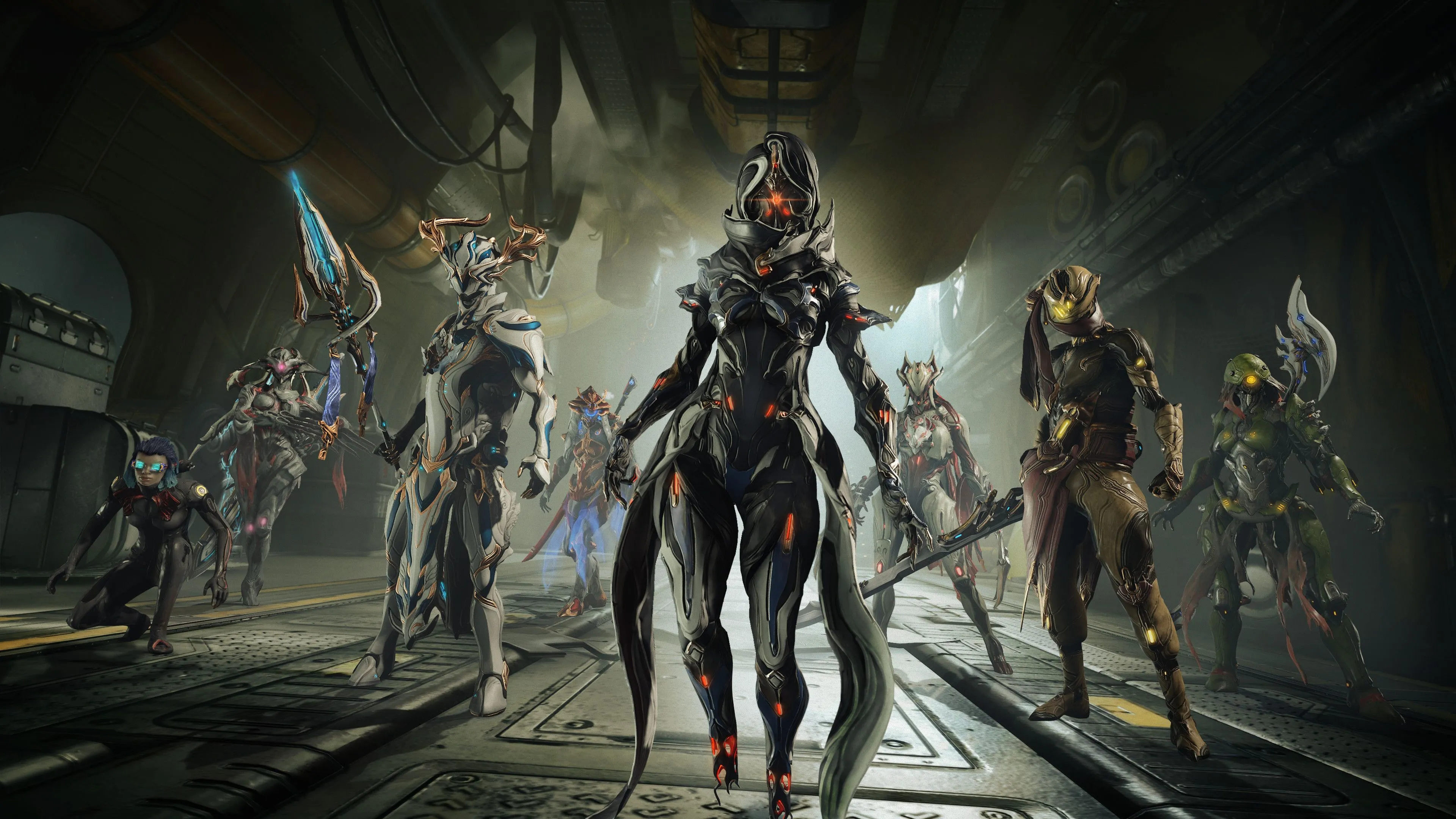 Các nhân vật trong game Free-to-Play Warframe, minh họa game miễn phí chất lượng cao.