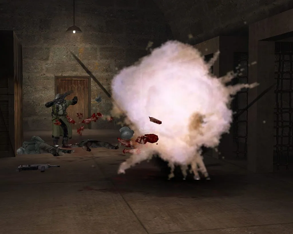 Cảnh hành động dồn dập trong Return to Castle Wolfenstein.
