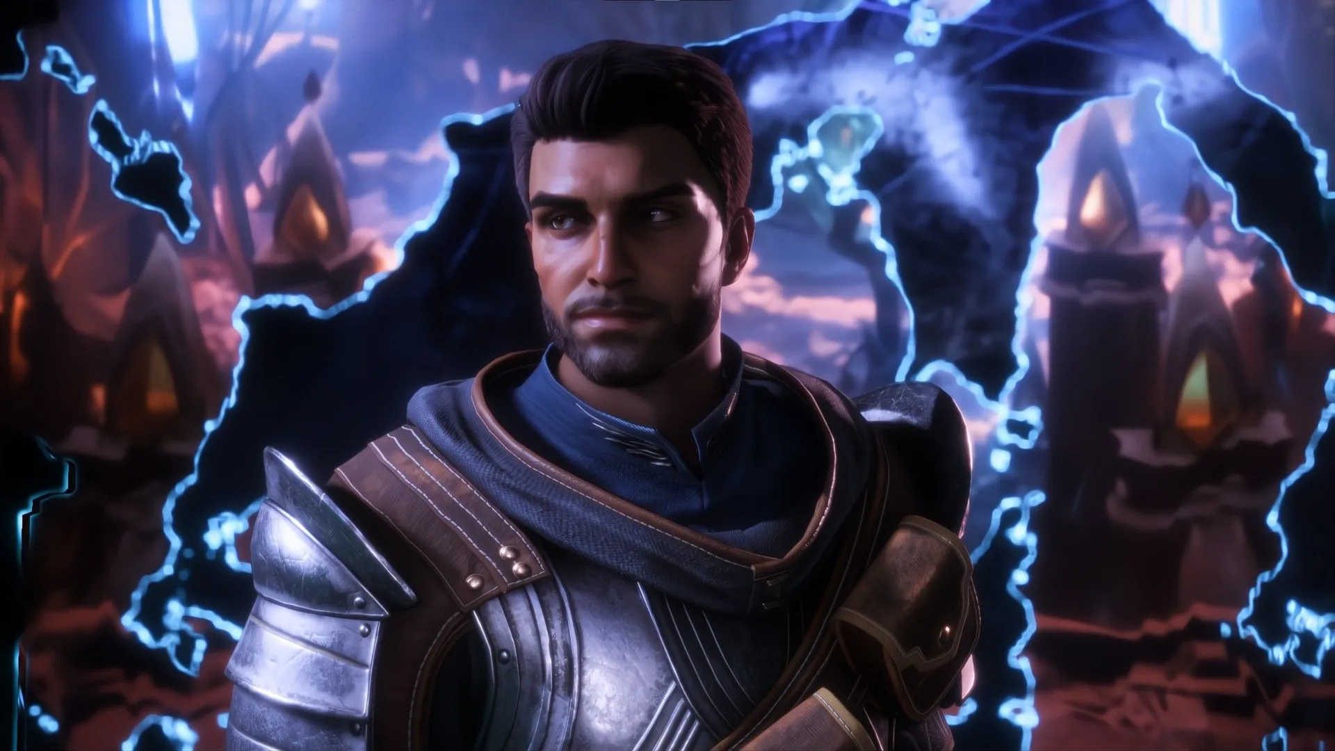 Chiến binh nhìn về phía trái gần các vết nứt trong Dragon Age The Veilguard