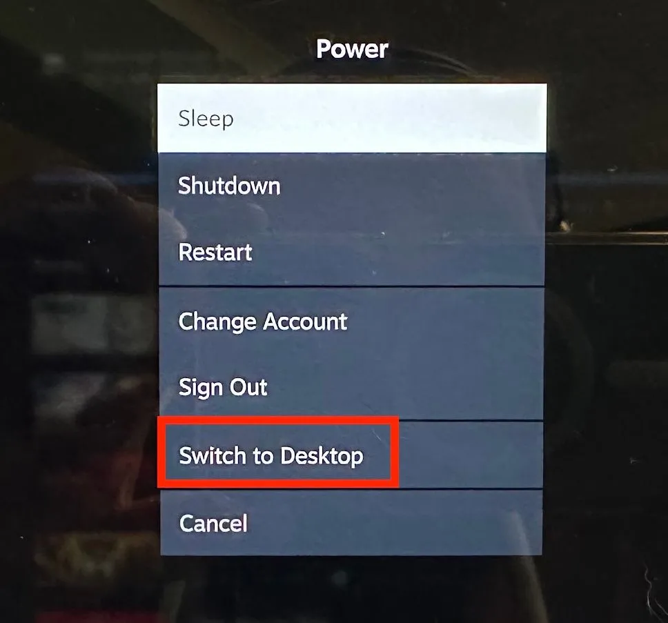 Chuyển sang chế độ desktop trong SteamOS.