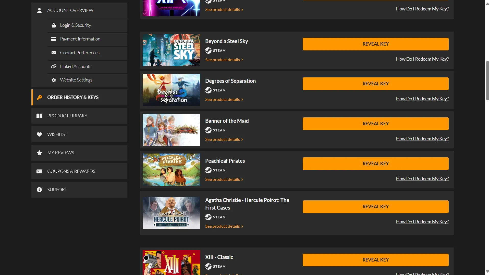 Danh sách các mã game được mua thông qua Fanatical