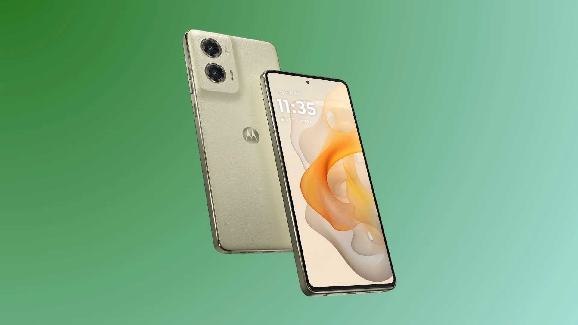 Điện thoại Motorola Moto G Stylus 5G (2024) màu nâu caramel, đặt nghiêng với bút stylus bên cạnh. Đây là smartphone giá rẻ có bút cảm ứng.