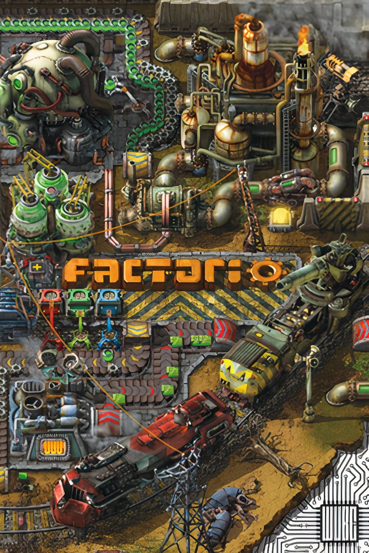 Factorio: Một nhà máy phức tạp với các băng chuyền, máy móc và công trình tự động trên hành tinh xa lạ