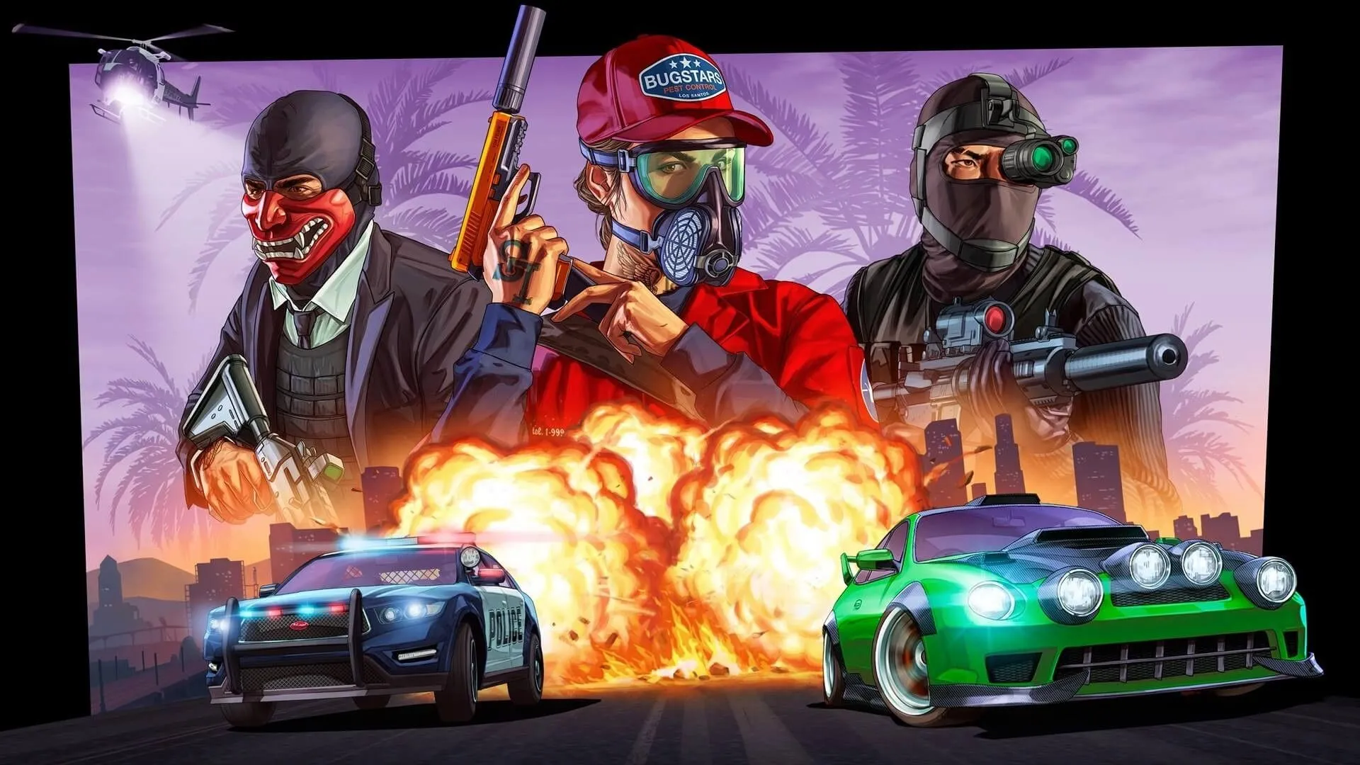 Game Grand Theft Auto Online với cảnh cháy nổ và ô tô