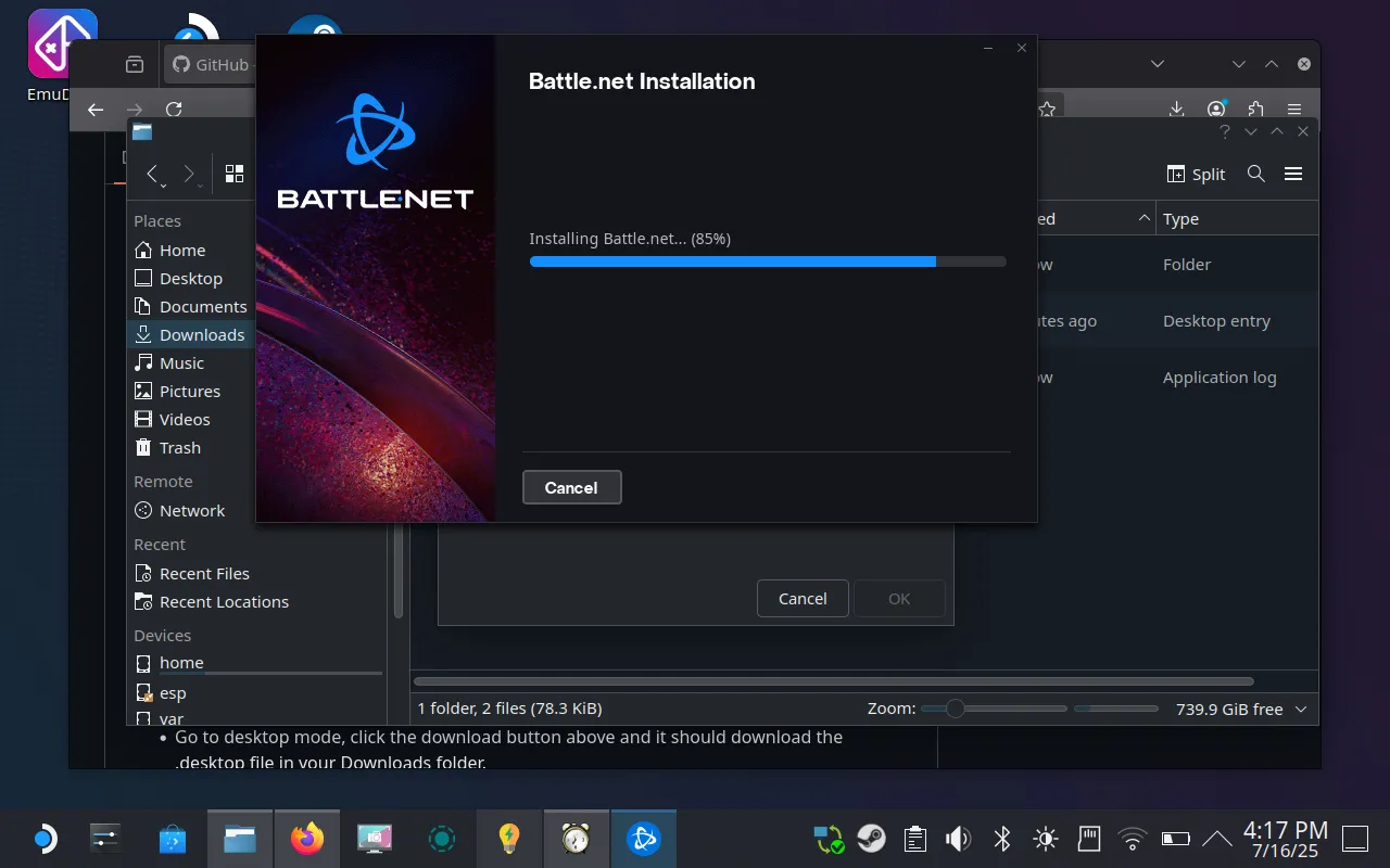Giao diện cài đặt tự động của Battle.net hiển thị trên Steam Deck