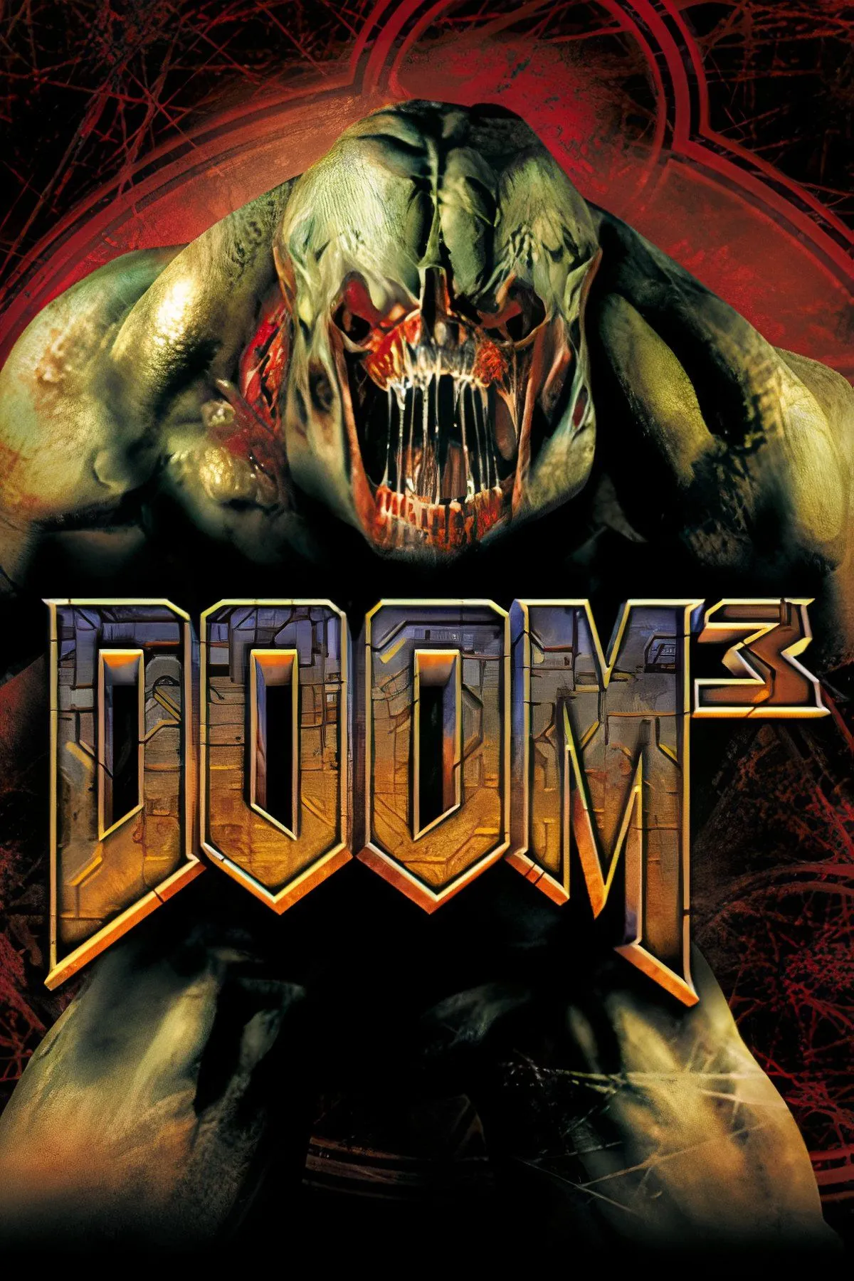Giao diện game Doom 3, người chơi sử dụng đèn pin trong hành lang tối, đồ họa chân thực.