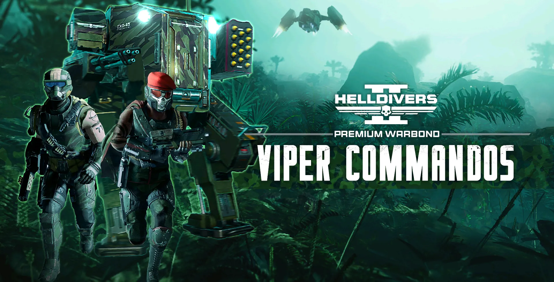 Gói Warbond Viper Commandos trong Helldivers 2 với phong cách chiến binh rừng rậm và booster tăng tốc độ