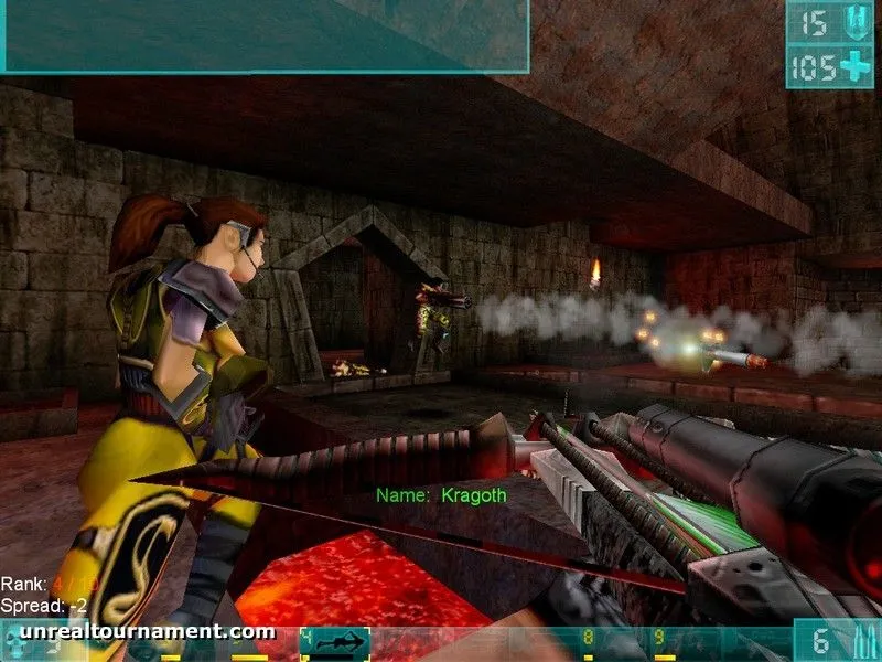 Hiệu ứng nổ và hành động bắn súng trong Unreal Tournament.