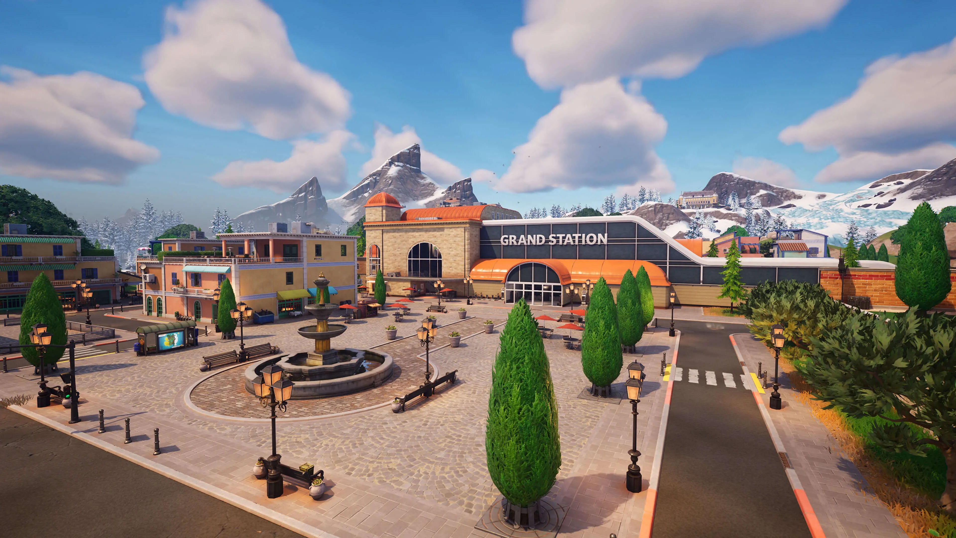 Hình ảnh khu vực Grand Station trong game Fortnite, một trong những tựa game phổ biến không tương thích với Steam Deck.