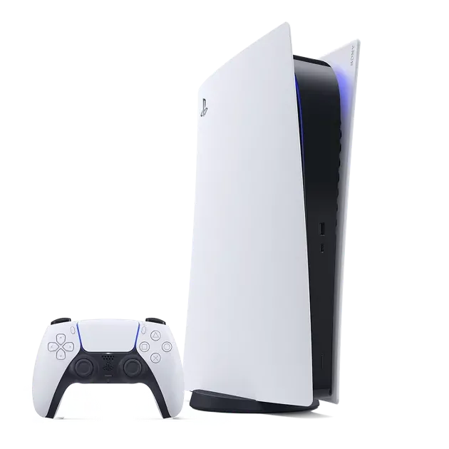 Hình ảnh máy console PlayStation 5 màu trắng đen.