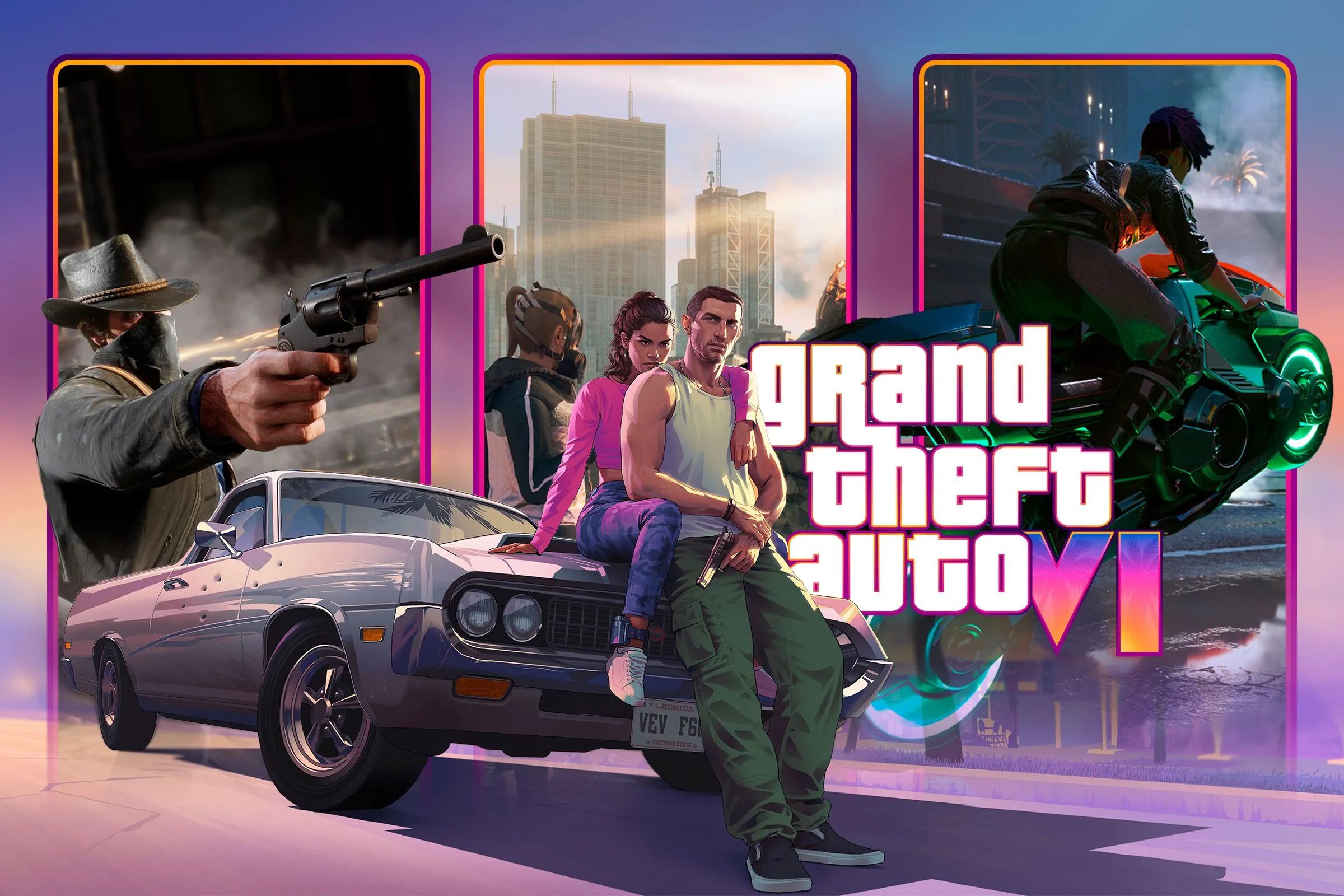 Hình ảnh quảng bá GTA VI cùng các game khác ở hậu cảnh, minh họa sự cạnh tranh trên thị trường game.