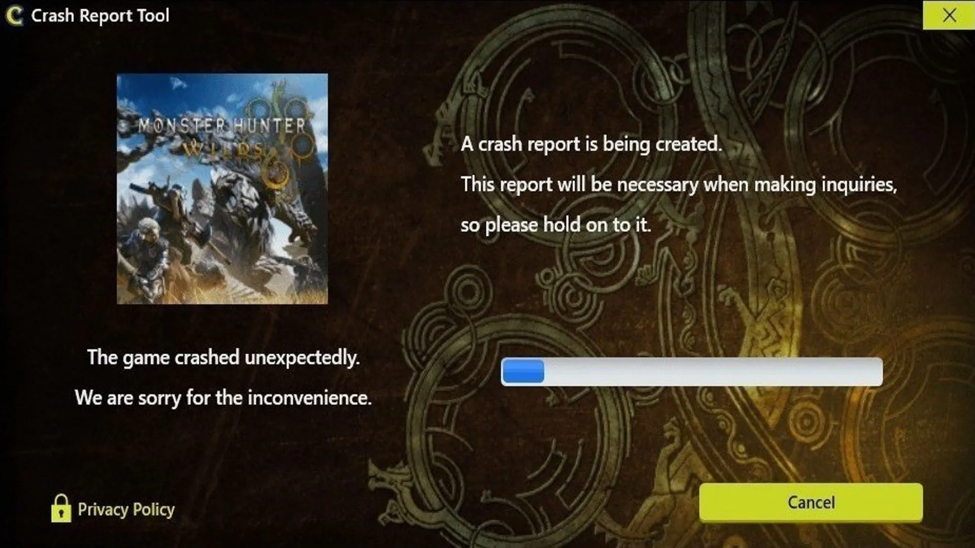 Lỗi game gây crash trên Monster Hunter Wilds, minh họa vấn đề game ra mắt chưa tối ưu.