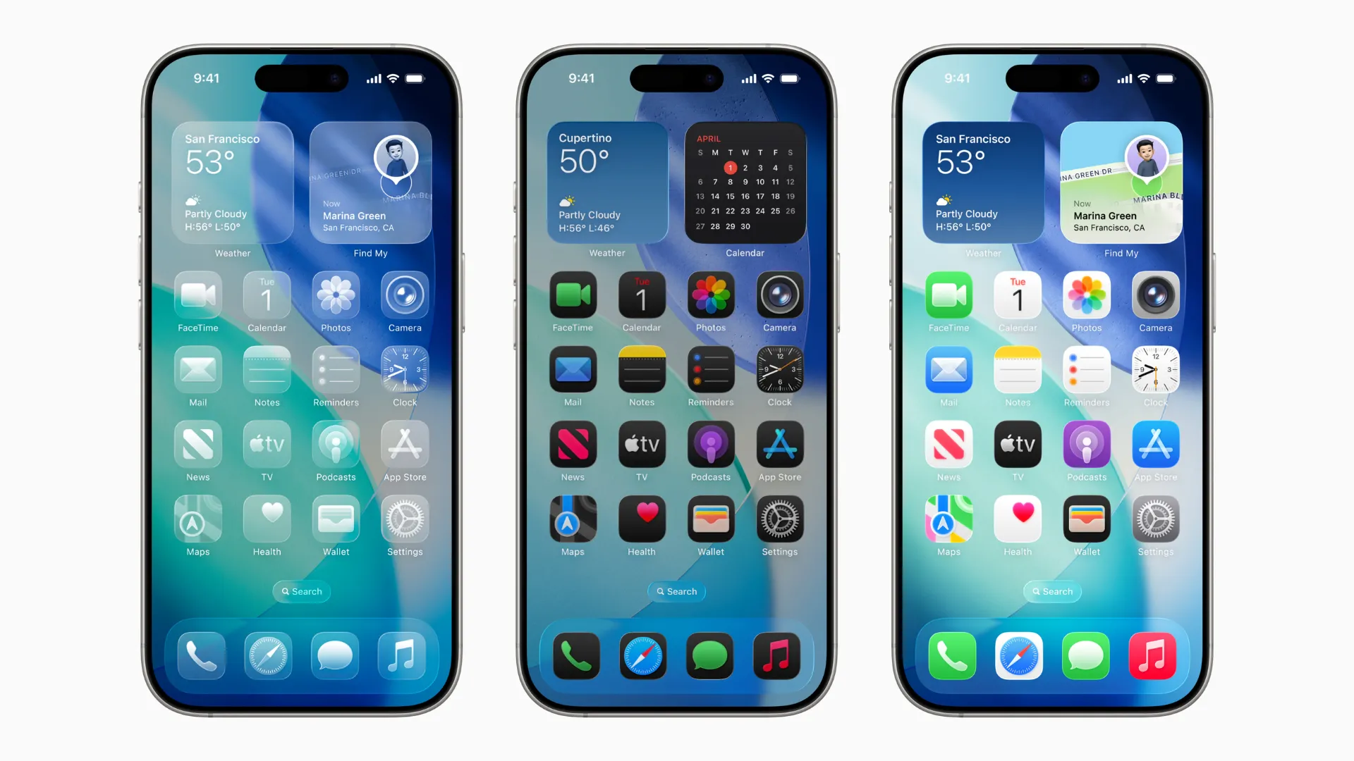Màn hình chính iOS 26 với hiệu ứng Liquid Glass và biểu tượng ứng dụng trong suốt.