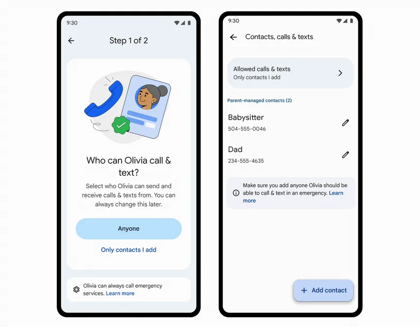 Màn hình quản lý danh bạ cho phép phụ huynh phê duyệt liên hệ trên ứng dụng Google Family Link.