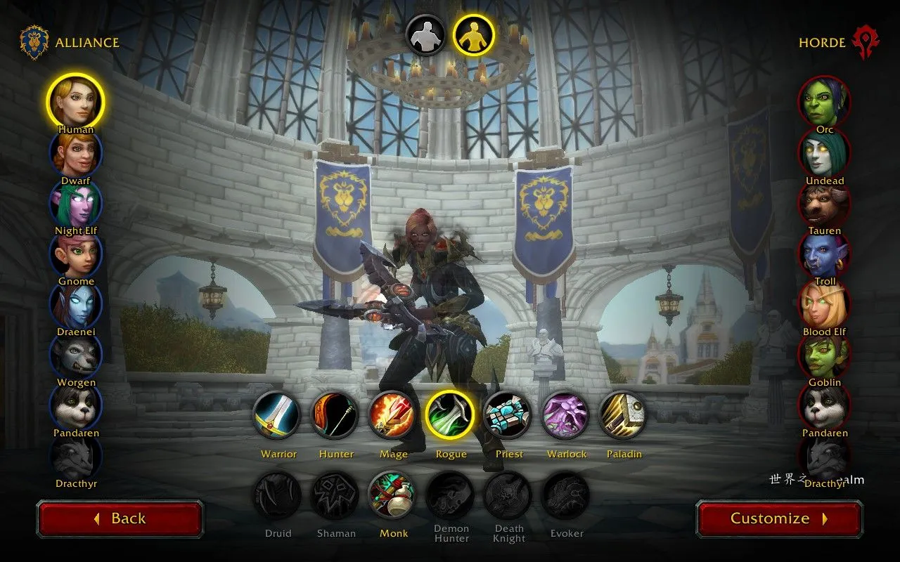 Màn hình tạo nhân vật mới trong World of Warcraft trên Steam Deck