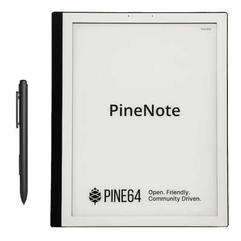 Mặt trước của máy tính bảng e-paper PineNote, một thiết bị nguồn mở chạy Linux.