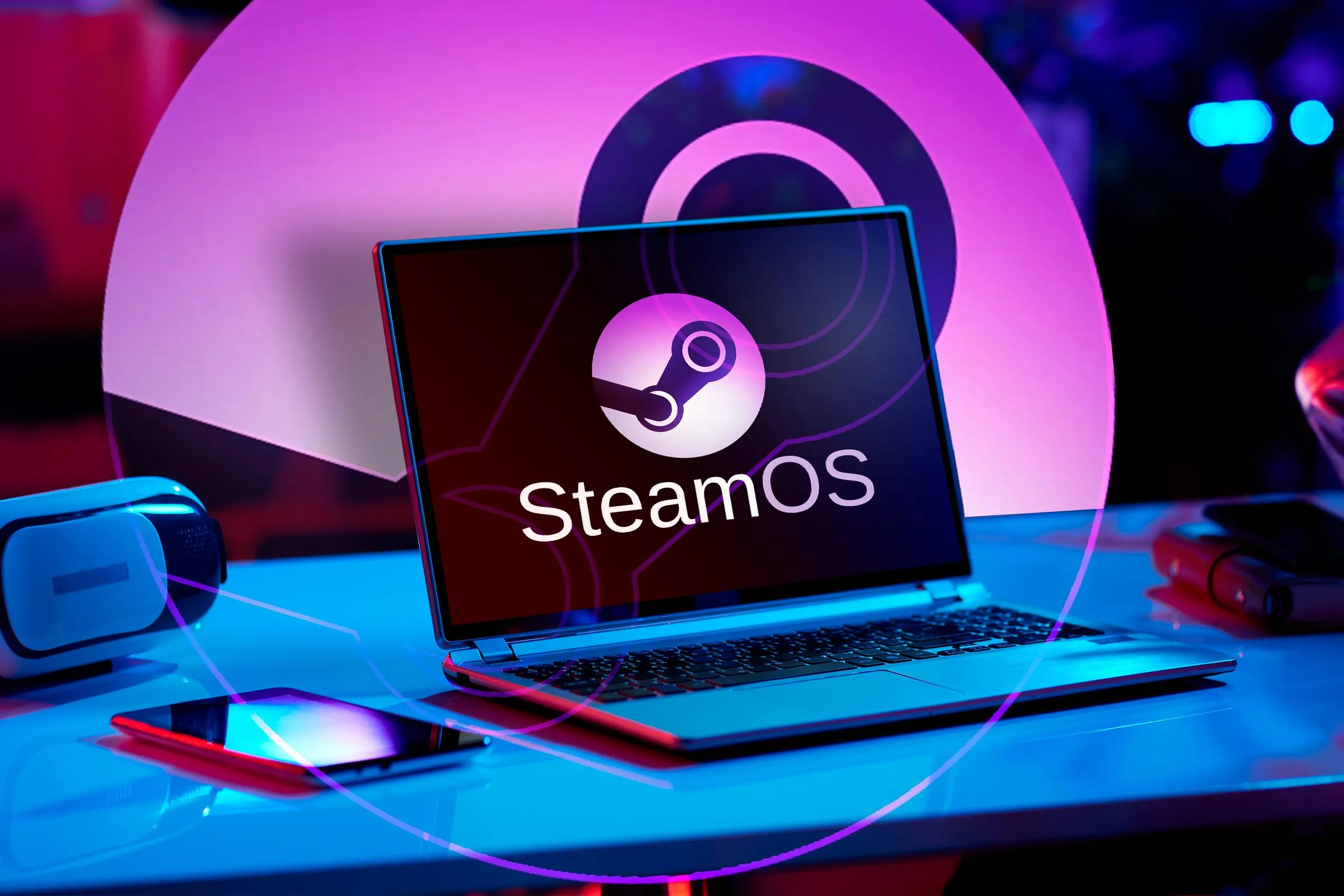 Máy tính xách tay với logo SteamOS