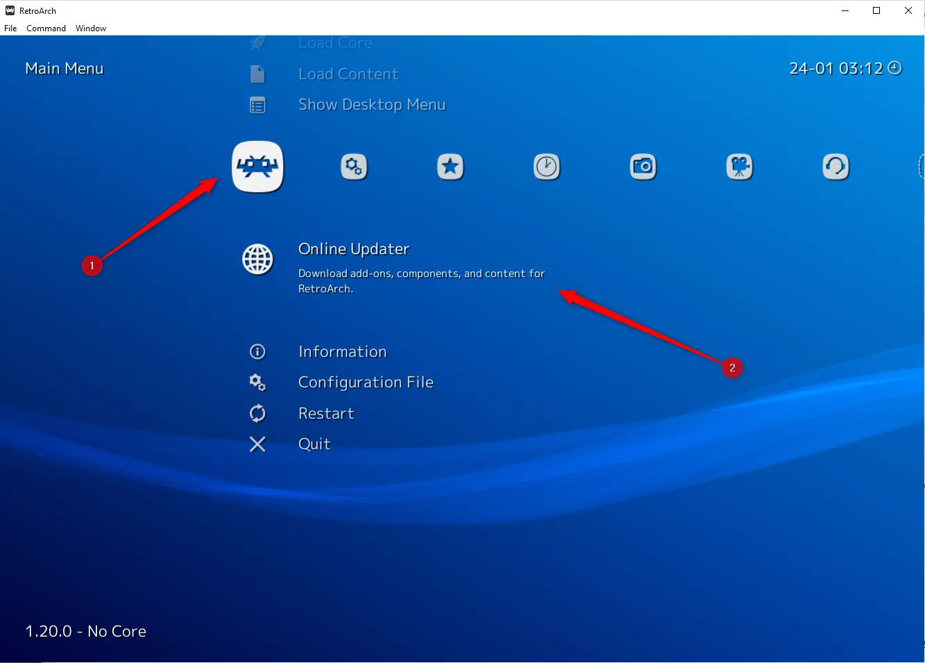 Menu Online Updater của RetroArch