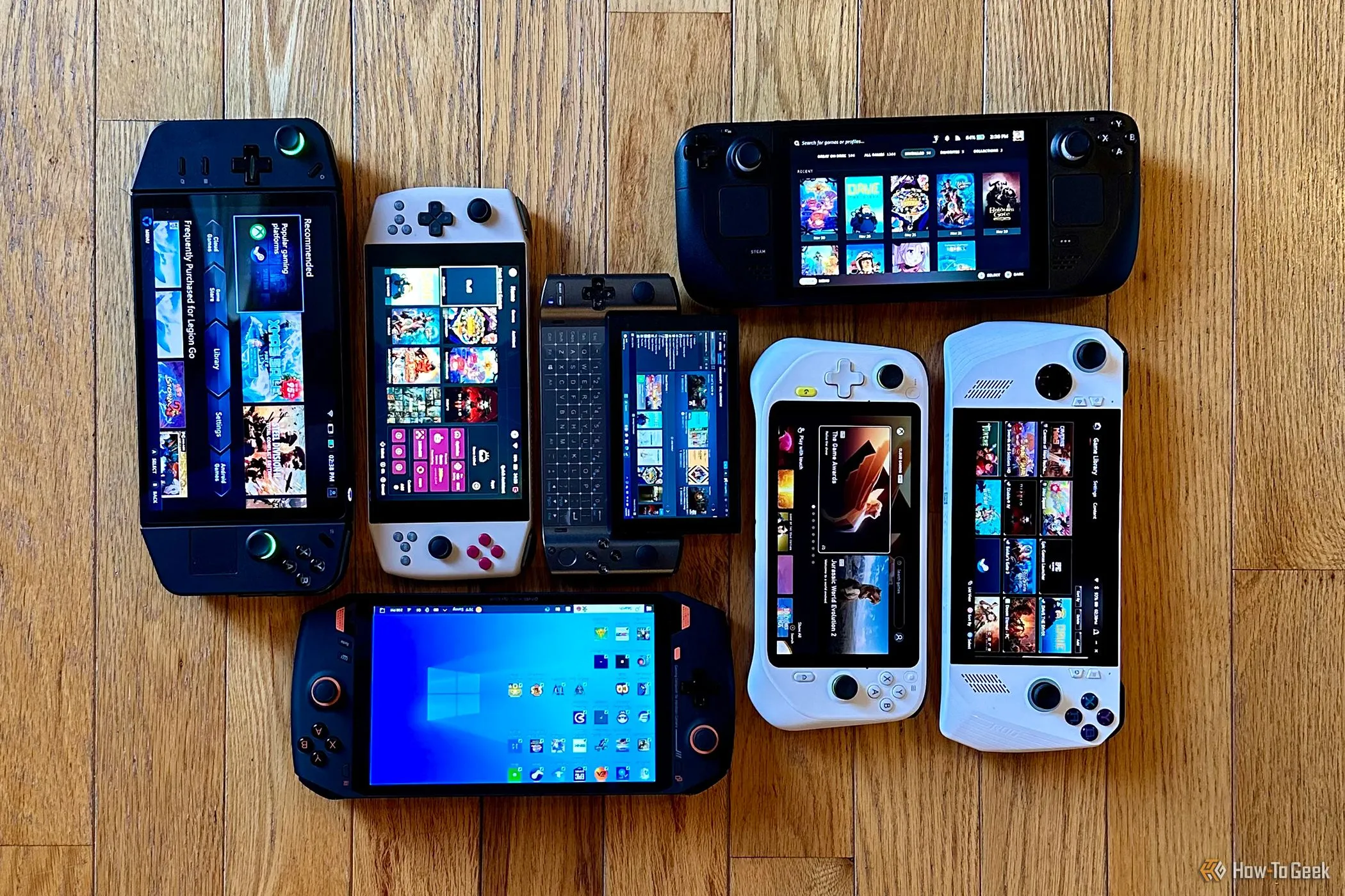 Một số thiết bị chơi game cầm tay phổ biến như Lenovo Legion Go, AYANEO 2021 Pro, Valve Steam Deck, GPD Win3, Logitech G Cloud, Asus ROG Ally, OneXPlayer 1