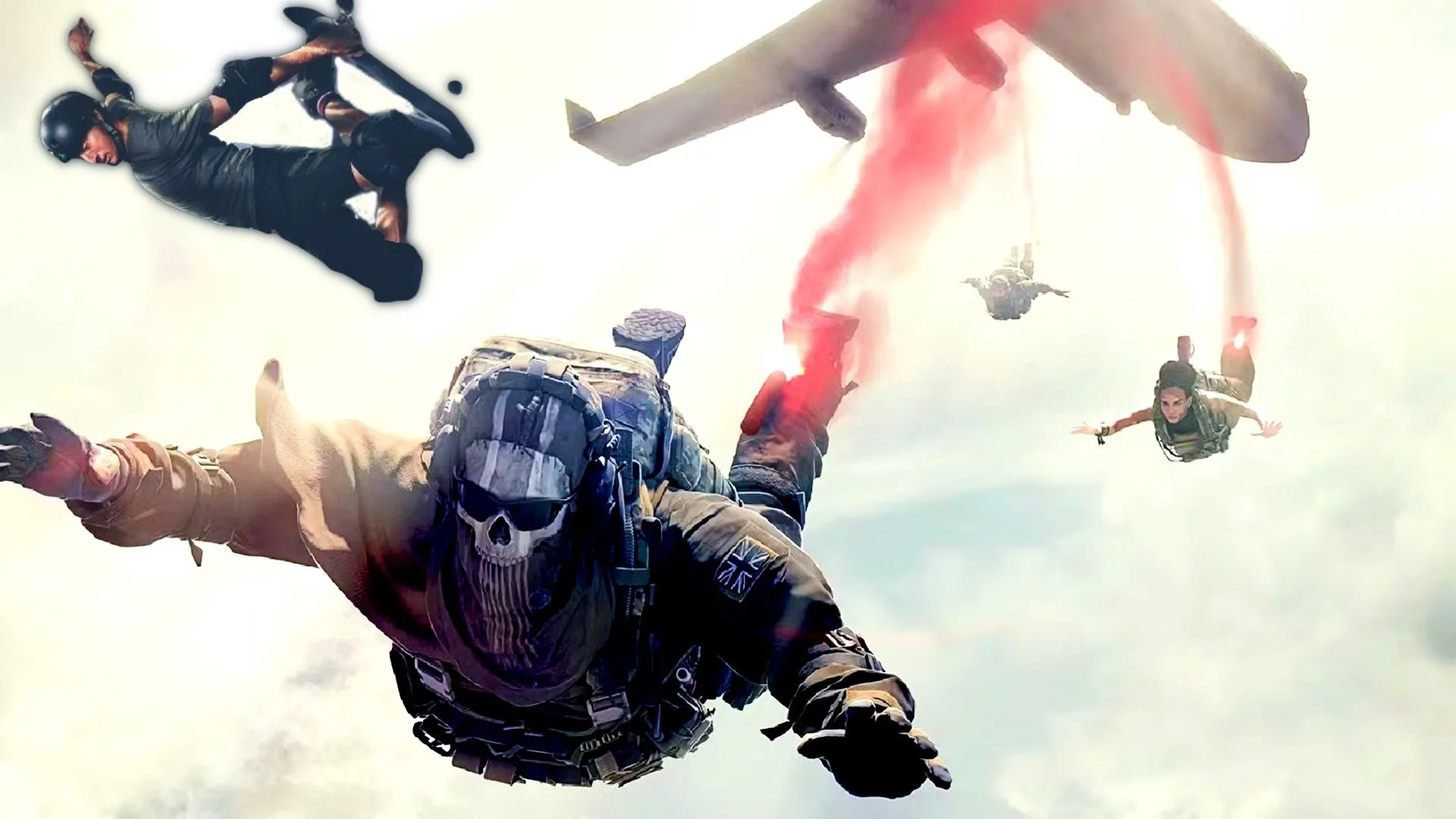 Nhân vật Ghost nhảy dù trong Call of Duty Warzone cùng Tony Hawk