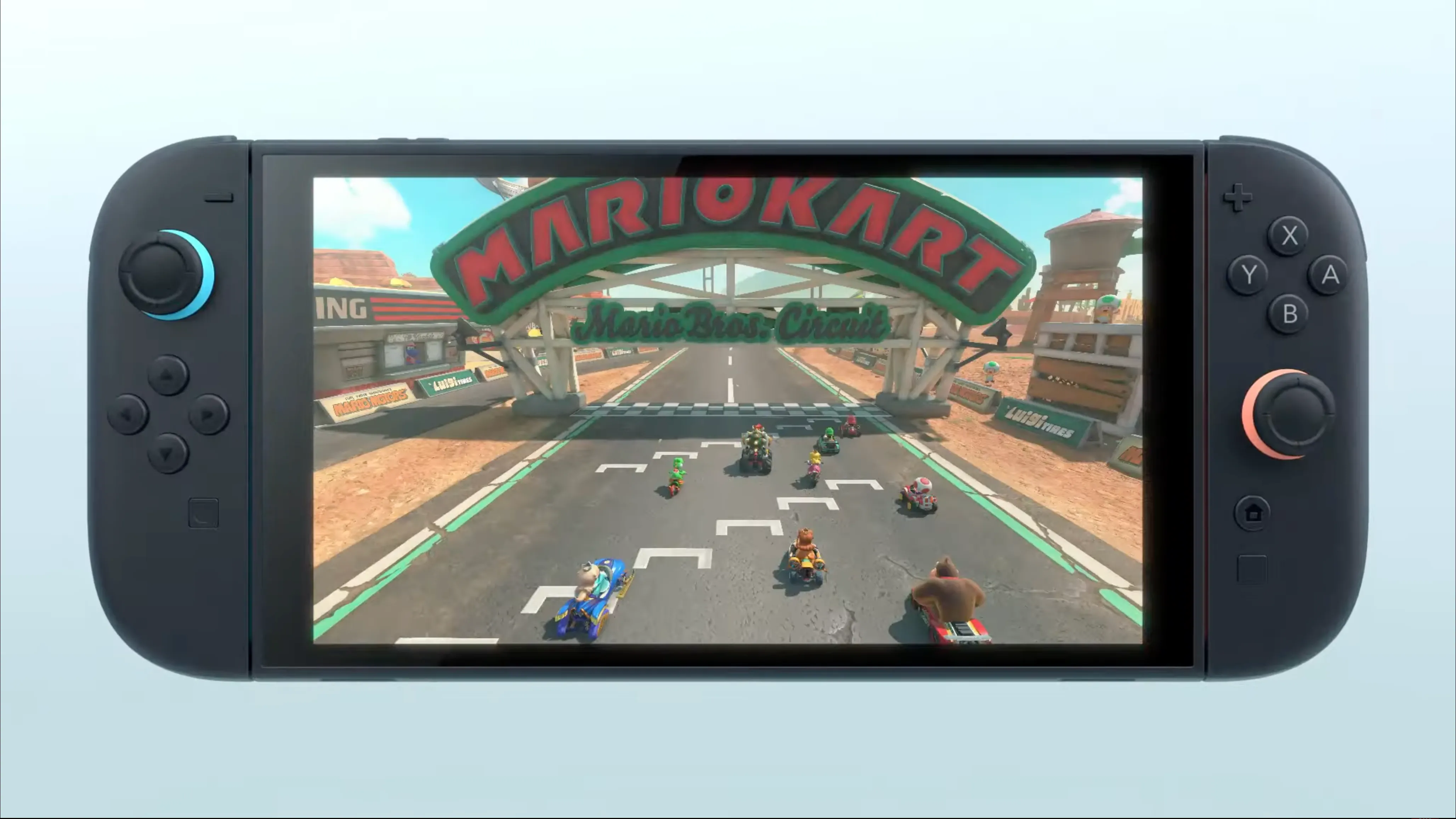 Nintendo Switch 2 và trò chơi Mario Kart World trên màn hình