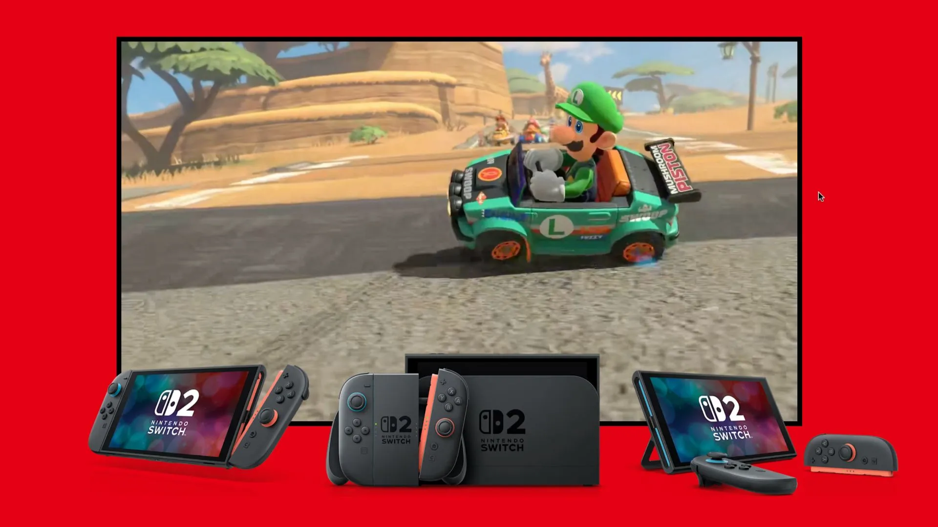 Nintendo Switch 2 với hình ảnh game Mario Kart World trên màn hình, tượng trưng cho các tựa game độc quyền hấp dẫn.