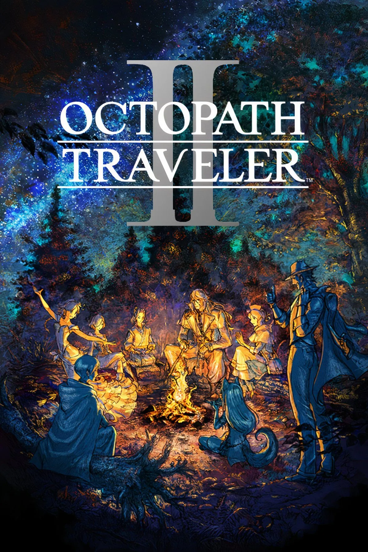 Octopath Traveler II: Bìa game với tám nhân vật chính trong phong cách đồ họa HD-2D độc đáo