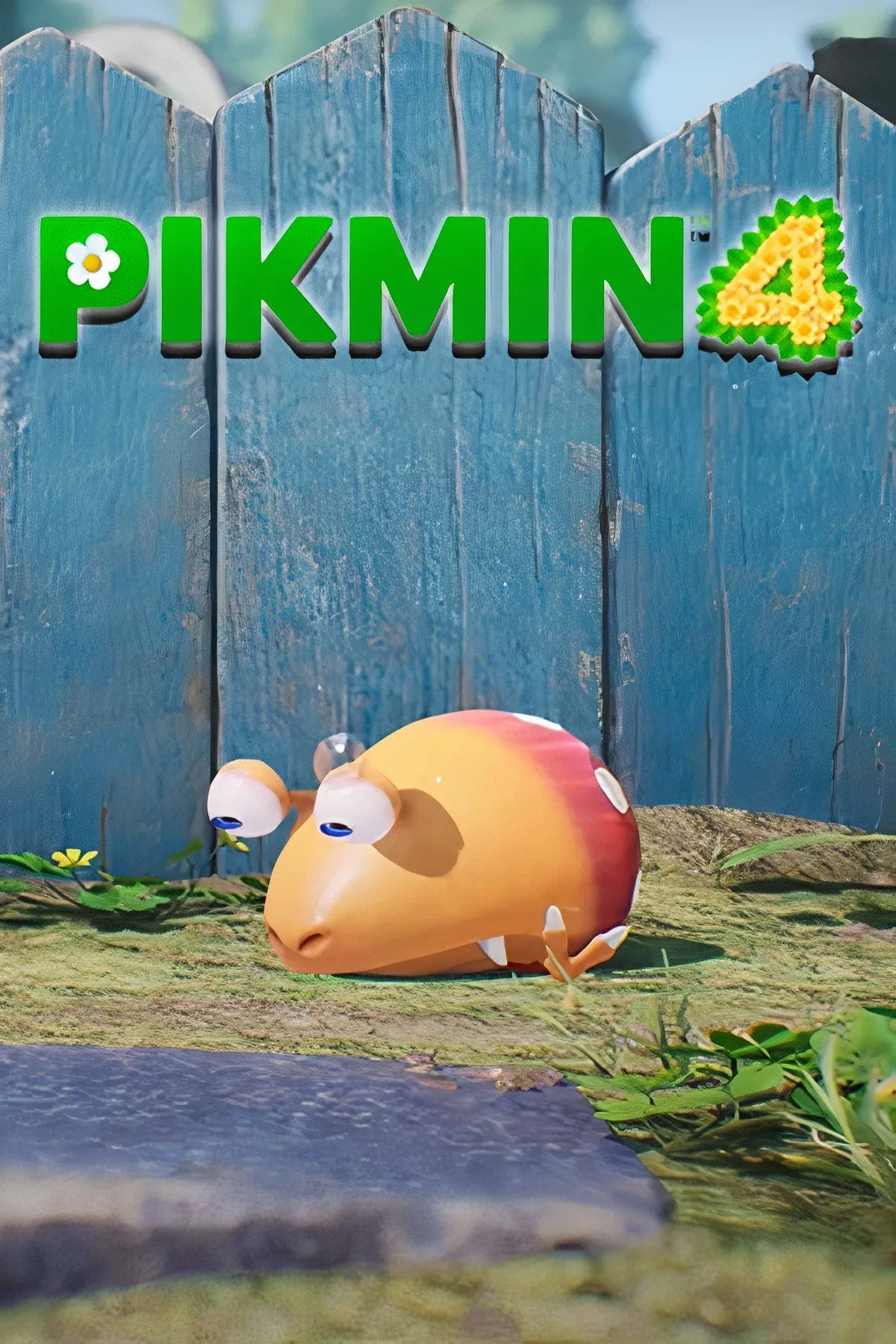 Pikmin 4: Nhân vật chính và chú chó Oatchi cùng dàn Pikmin đủ màu sắc trên một bãi cỏ xanh tươi