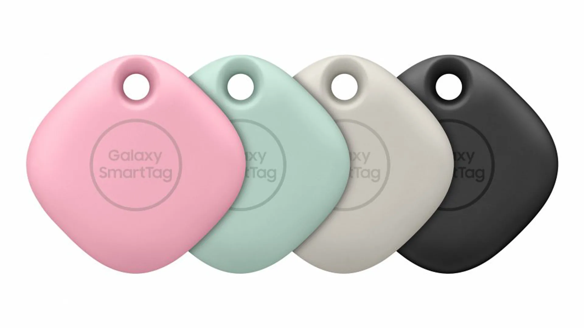 Samsung SmartTag màu đen được đặt trên một bề mặt, hiển thị thiết kế nhỏ gọn và logo Samsung, minh họa thiết bị theo dõi