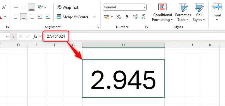 Số thập phân dài được Excel làm tròn khi áp dụng định dạng General