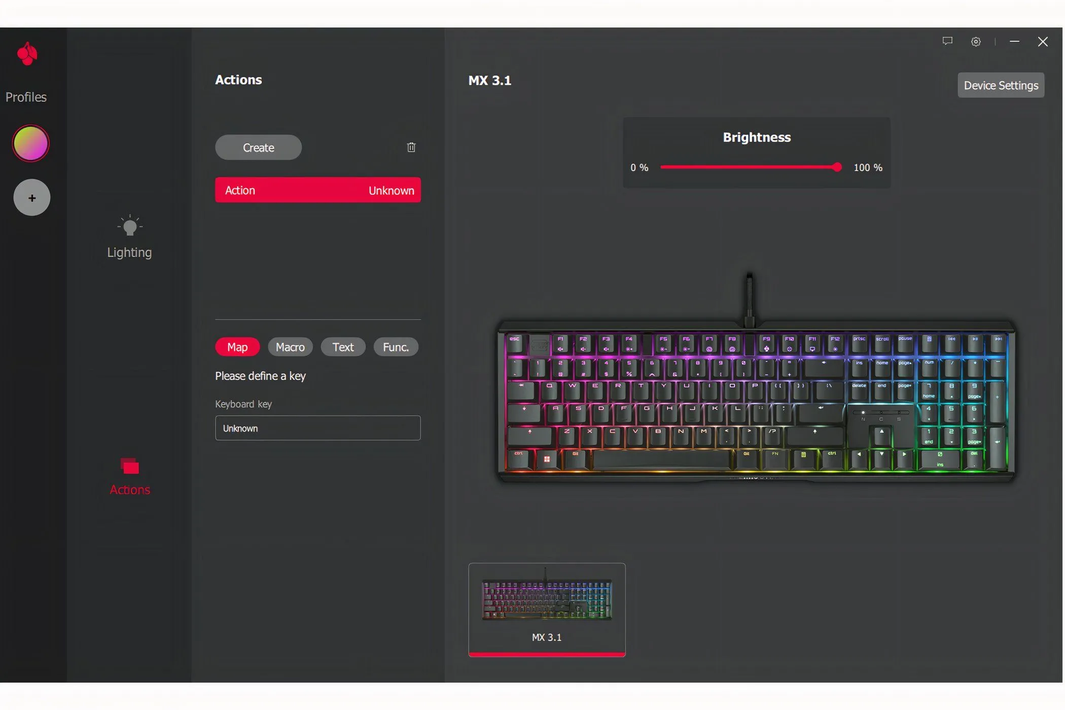 Tab cài đặt Macro trong phần mềm Cherry Utility để tùy chỉnh phím trên Cherry XTRFY MX 3.1