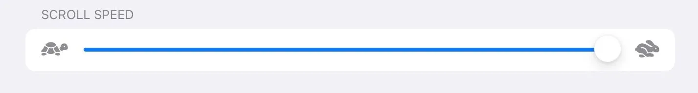 Thanh trượt 'Scroll Speed' để điều chỉnh tốc độ cuộn của Virtual Trackpad trên iPad.