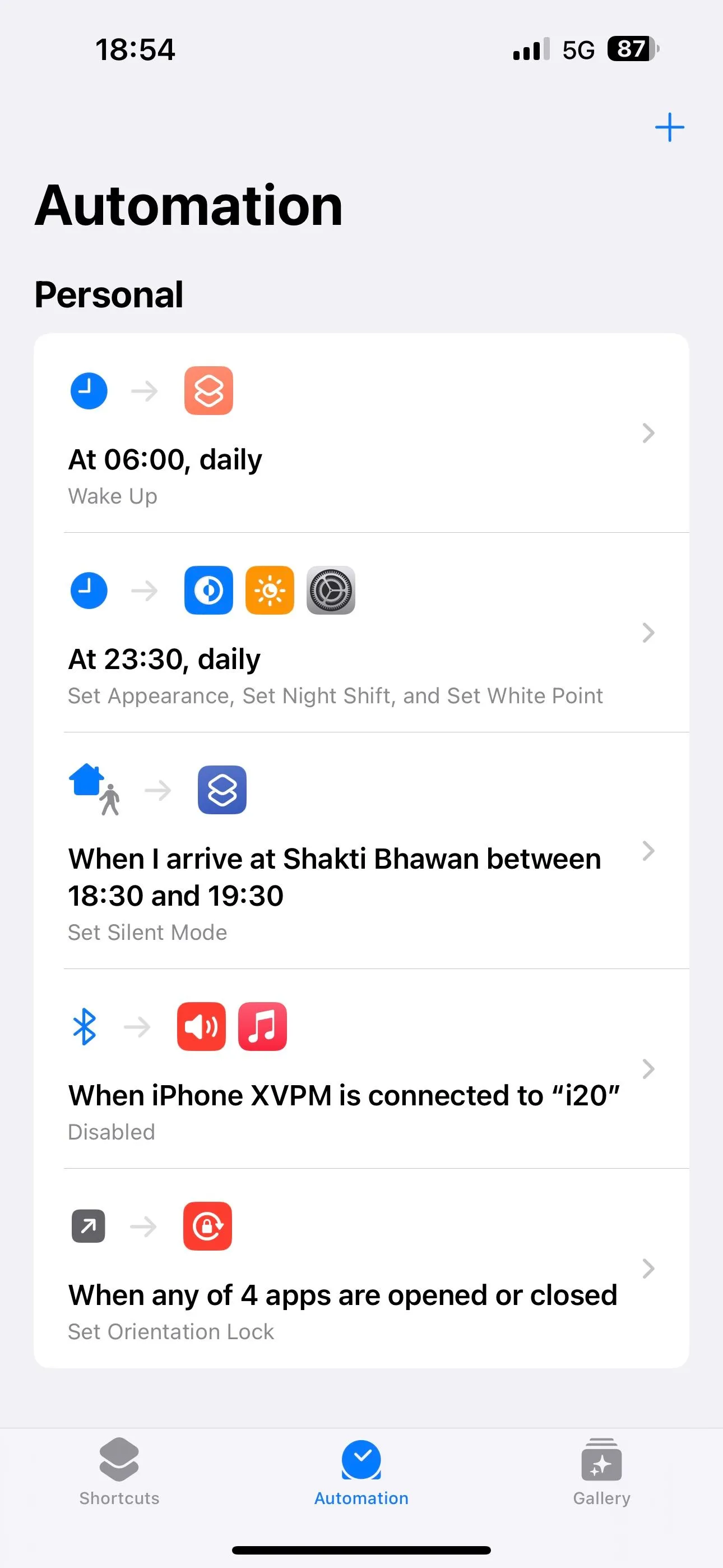 Thẻ Tự động hóa trong ứng dụng Phím tắt iOS.