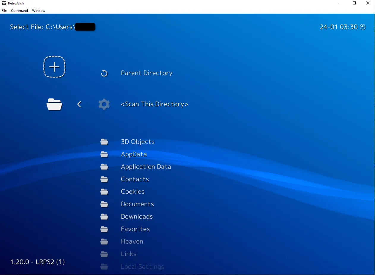 Thêm thư mục ROM game vào RetroArch để quét nội dung