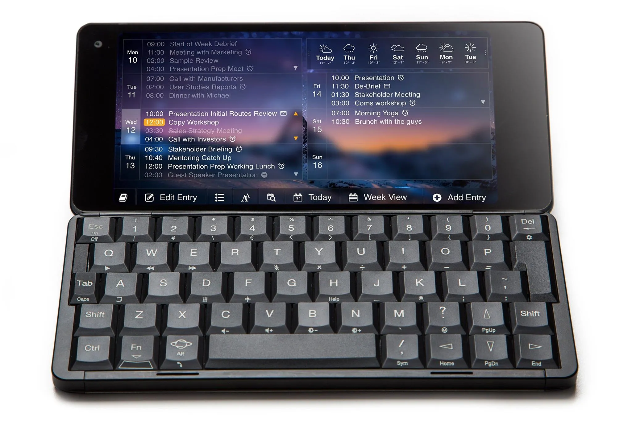 Thiết bị Gemini PDA đóng lại, trông giống một chiếc laptop mini bỏ túi.