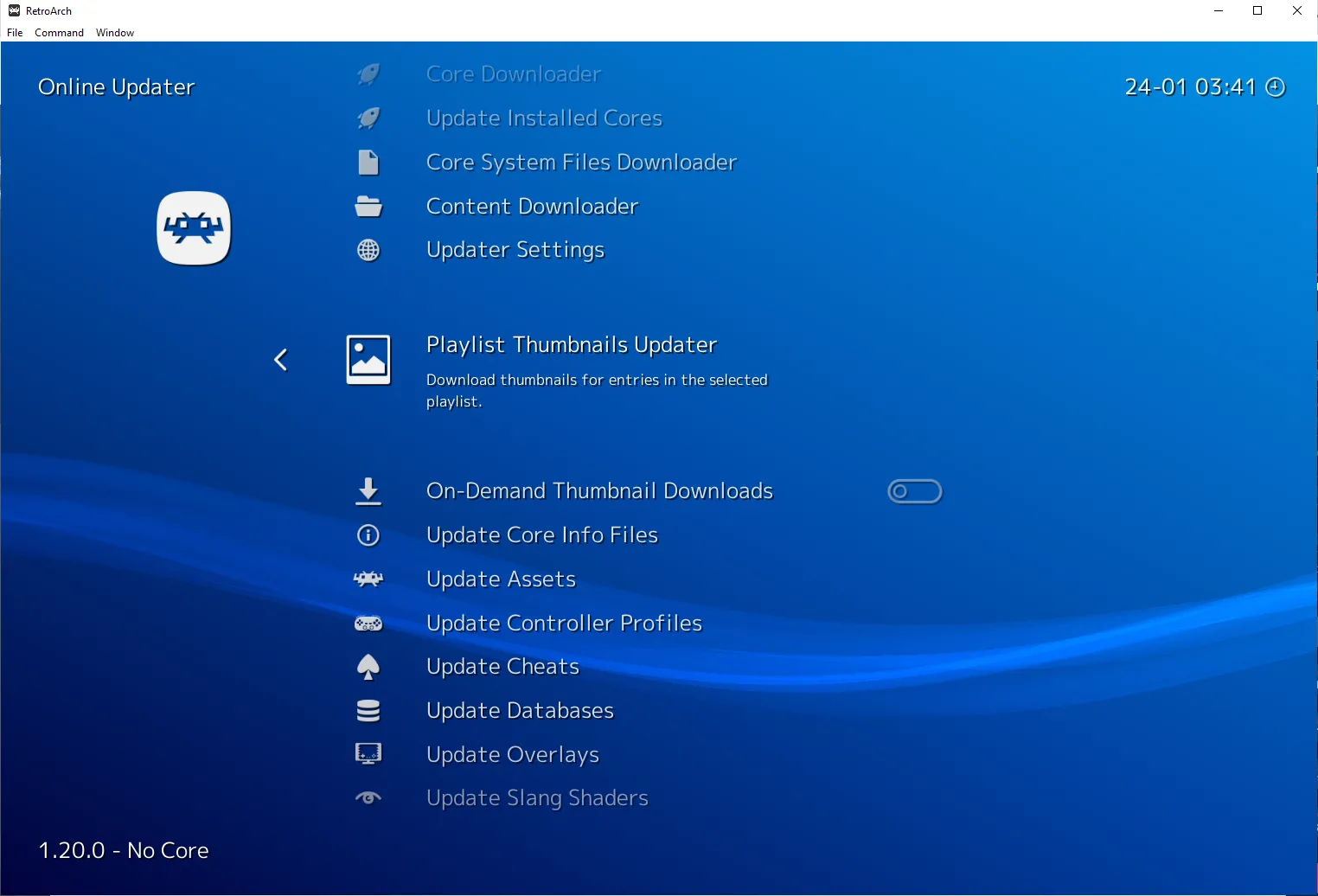 Trình tải xuống hình thu nhỏ (thumbnails) trong RetroArch