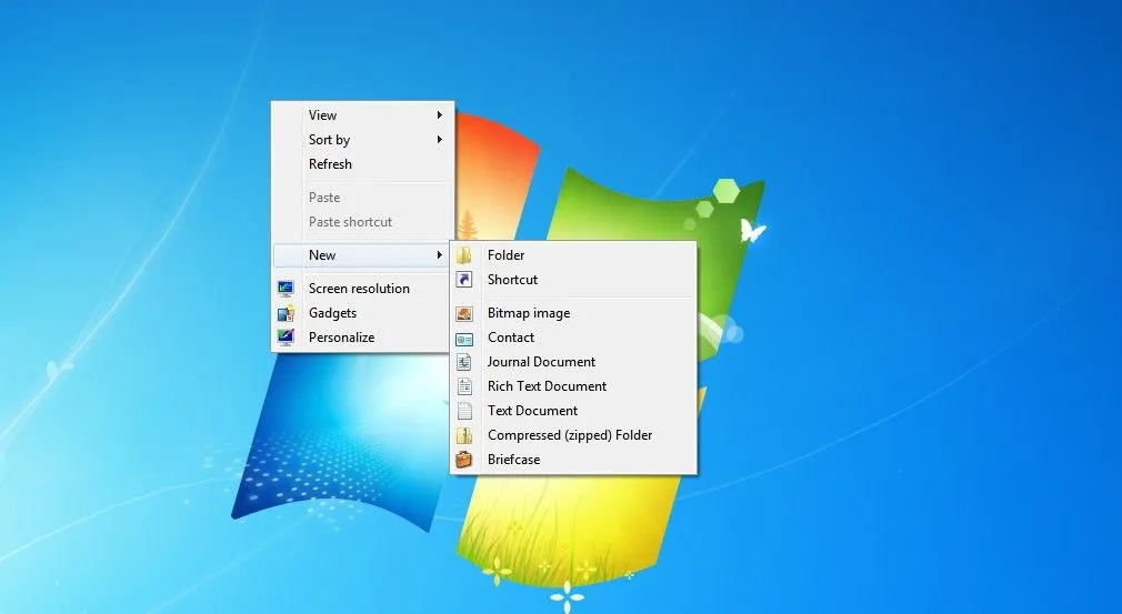 Tùy chọn 'Briefcase' trong menu ngữ cảnh chuột phải trên Windows, cho phép người dùng tạo thư mục đồng bộ hóa.