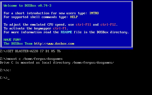 Ví dụ về việc gắn thư mục trong DOSBox để truy cập ứng dụng DOS
