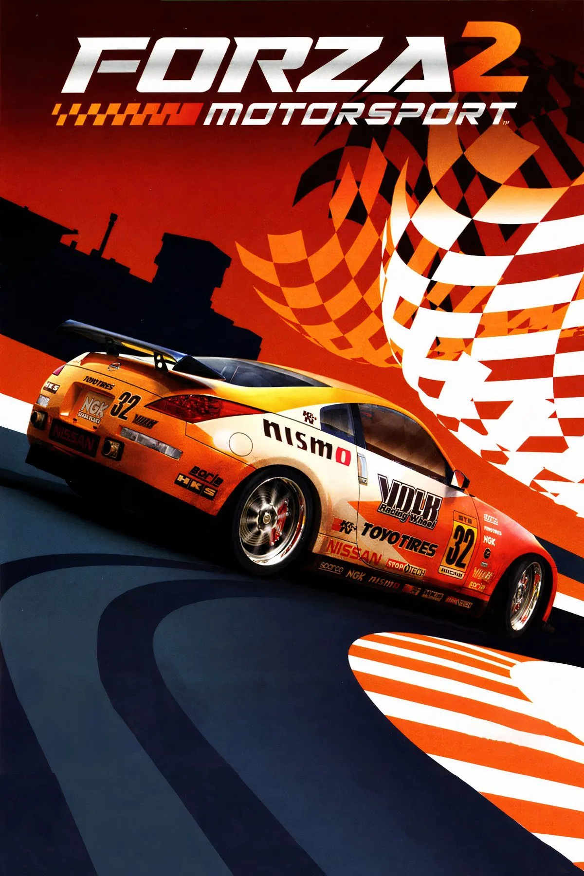 Ảnh bìa game Forza Motorsport 2 trên Xbox 360, với chiếc xe thể thao đang đua trên đường, biểu tượng cho game đua xe mô phỏng chân thực