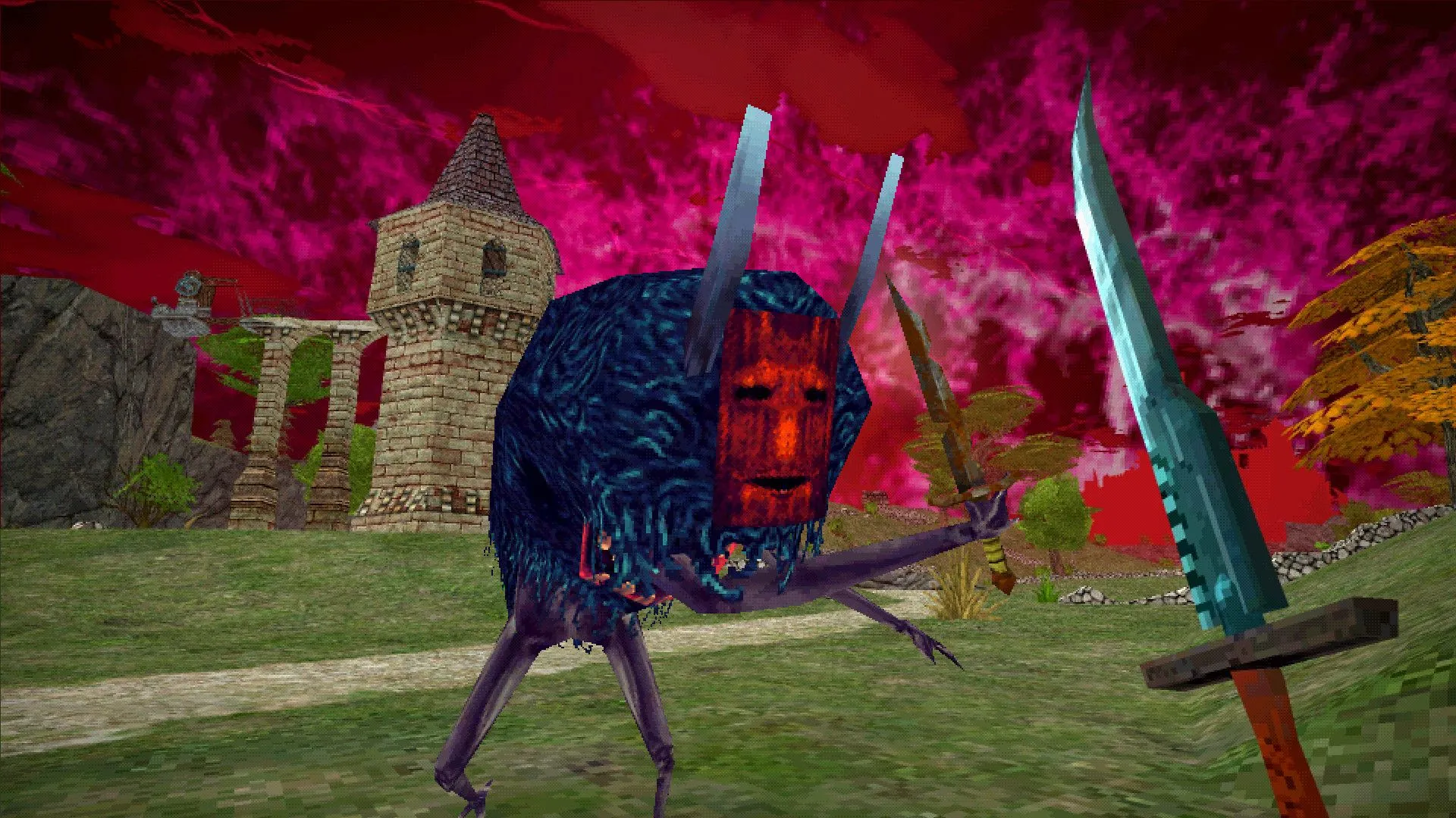 Ảnh chụp màn hình gameplay chính thức của Dread Delusion, tựa game RPG góc nhìn thứ nhất với đồ họa retro.
