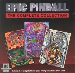 Bìa đĩa CD của game Epic Pinball với logo và hình ảnh các bàn chơi hấp dẫn.