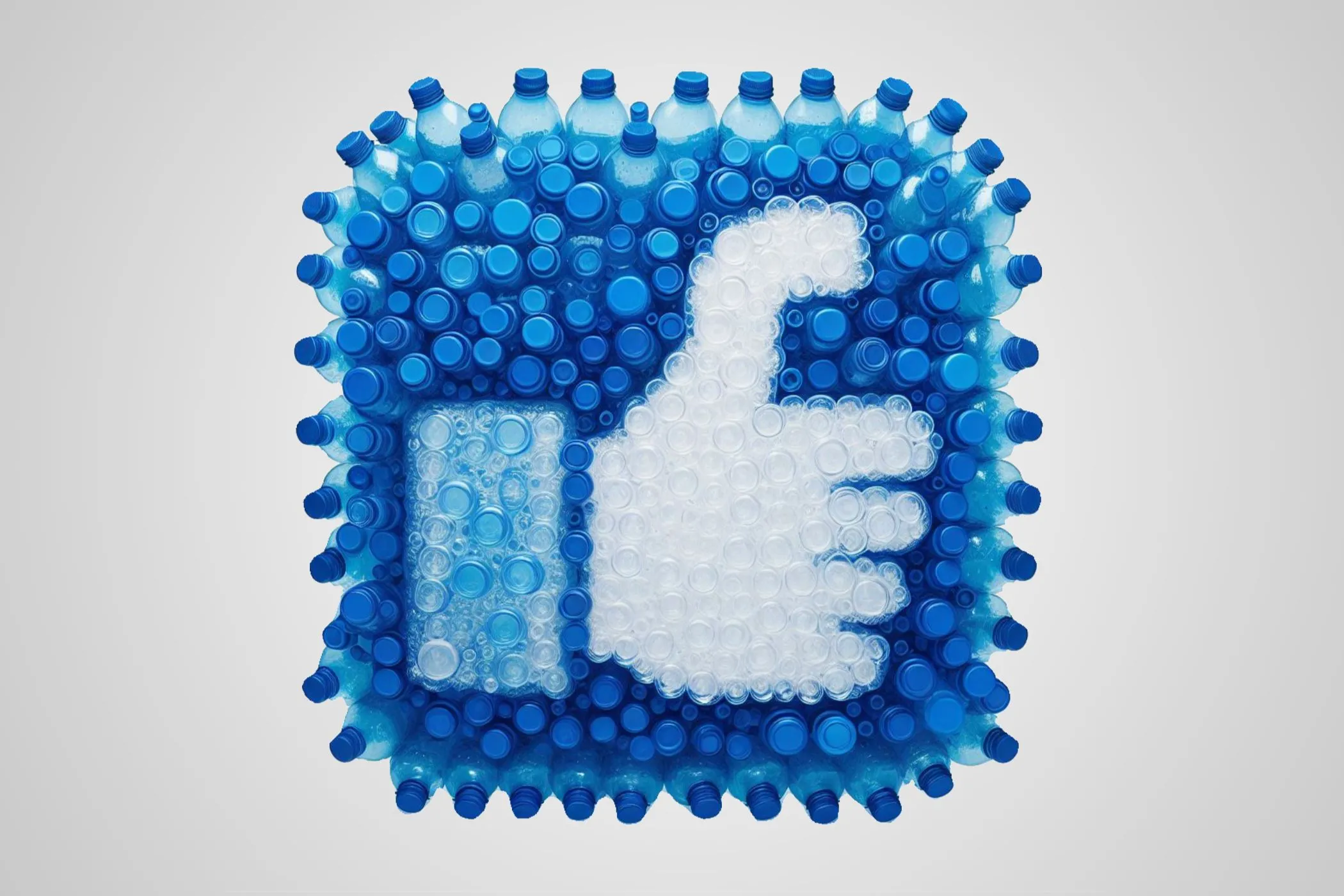 Biểu tượng ngón cái &quot;Thích&quot; của Facebook được tạo bằng AI từ chai nhựa, minh họa sự phổ biến của hình ảnh AI trên nền tảng này.