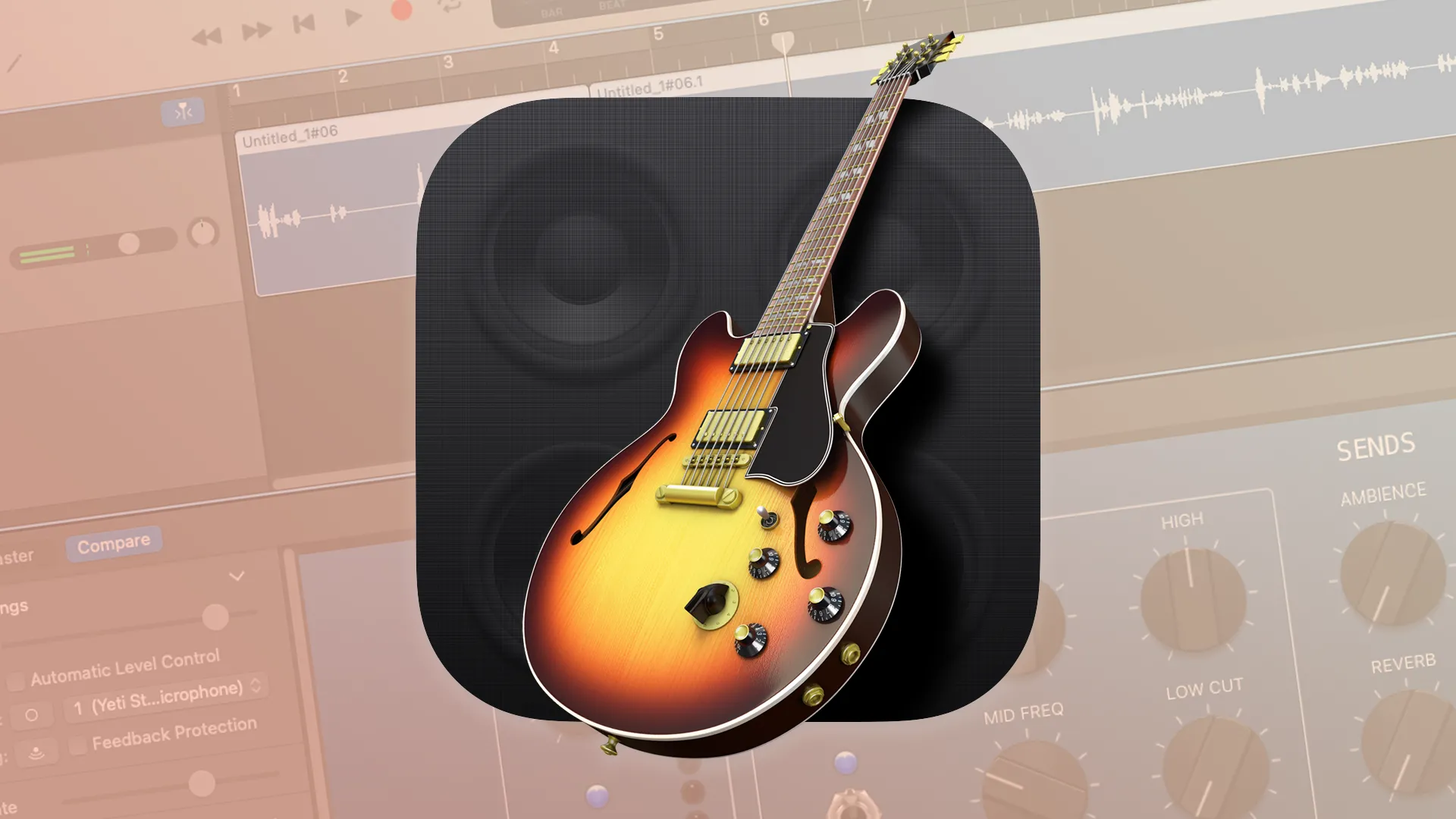Biểu tượng ứng dụng GarageBand, công cụ tạo nhạc chuyên nghiệp trên iPhone.