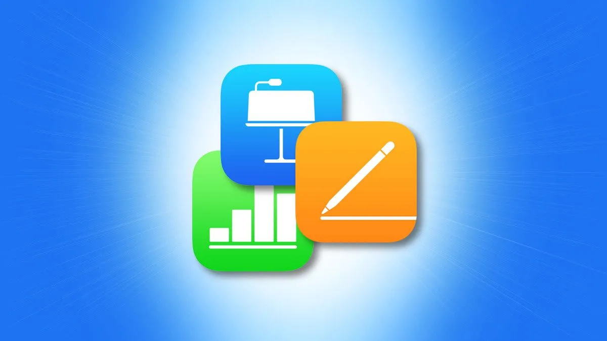 Bộ ba biểu tượng ứng dụng văn phòng Apple iWork: Pages, Numbers và Keynote.
