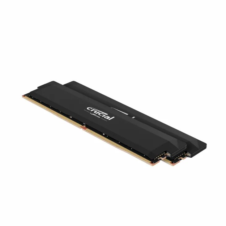 Bộ RAM DDR5 32GB Crucial Pro màu đen, hiển thị hai thanh RAM