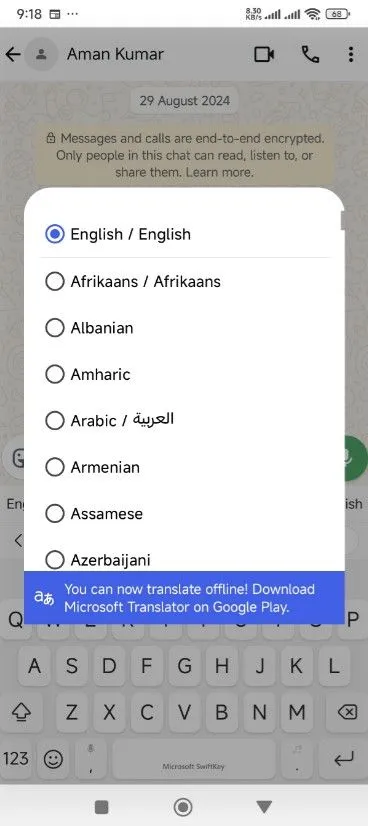 Các ngôn ngữ hỗ trợ dịch thuật đa dạng trong SwiftKey
